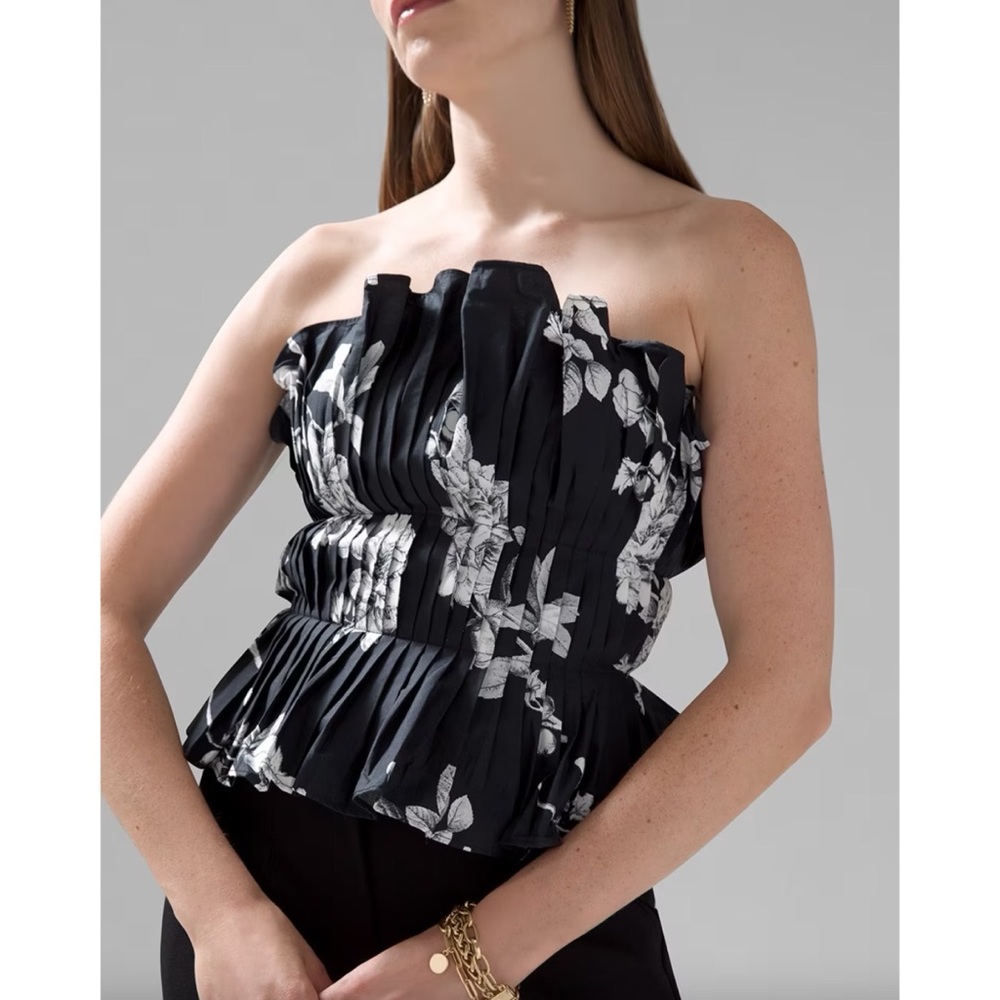 White House Black Market Floral Ruffled Bustier In Peony